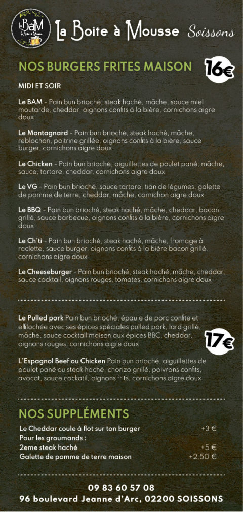 Carte Menu Soissons La Bo Te Mousse